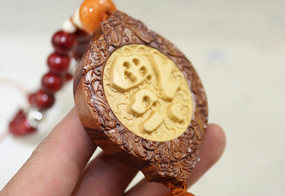 YB811 黃楊花梨木二合一木雕 福到平安牌汽車(chē)掛件內(nèi)飾工藝品批發(fā)詳解